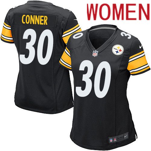 Women Pittsburgh Steelers #30 James Conner Nike Black Game NFL Jersey->women nfl jersey->Women Jersey